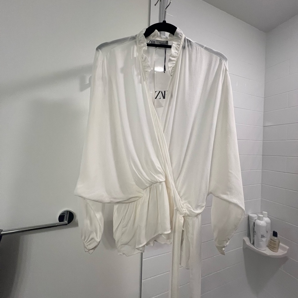 Zara White Wrap Blouse
